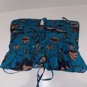 Ulla Johnson Lagoon Blue Floral Printed Convertible Halter Angelina Top